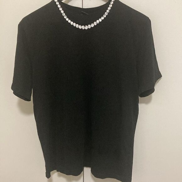 Giambattista Valli Paris for H&M Black T Shirt with White Pearls. Unisex Size M - Picture 1 of 6